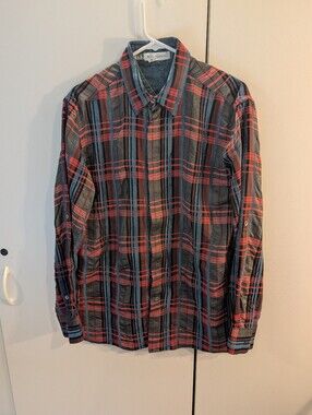 Ross Graison Mens Medium Classic Plaid Button-Up Shirt in Black, Red & Blue